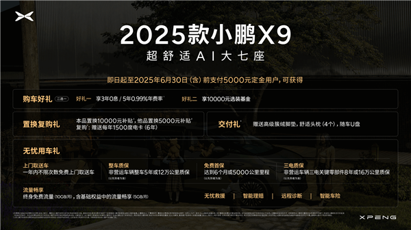 496项升级 舒适性百万级！2025款小鹏X9上市：35.98万起